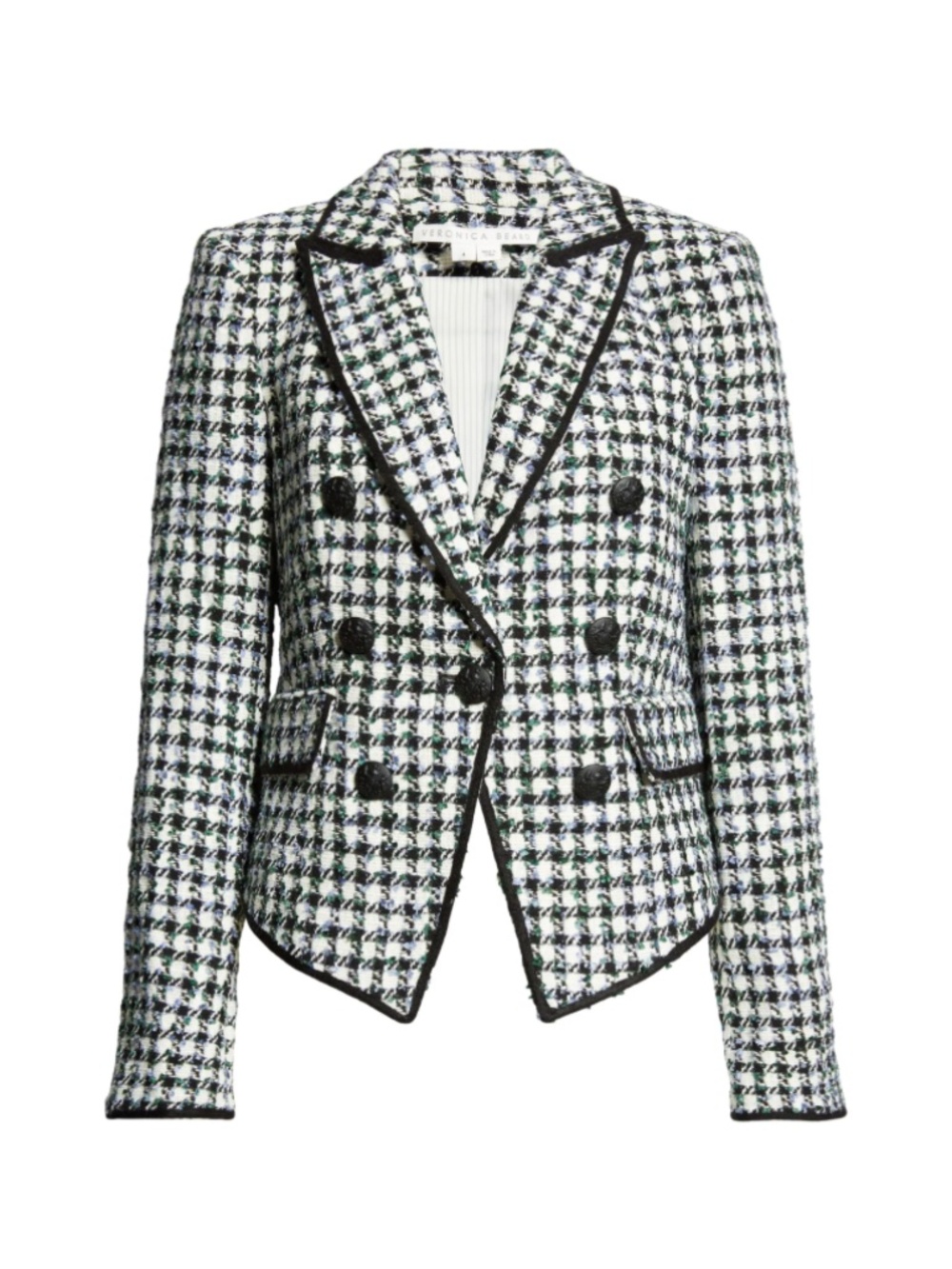 Veronica Beard Diego Metallic Check Tweed Dickey Jacket in Blue/Pinegrove Multi